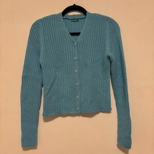 Wool blend slim small cardigan in sparkly blue